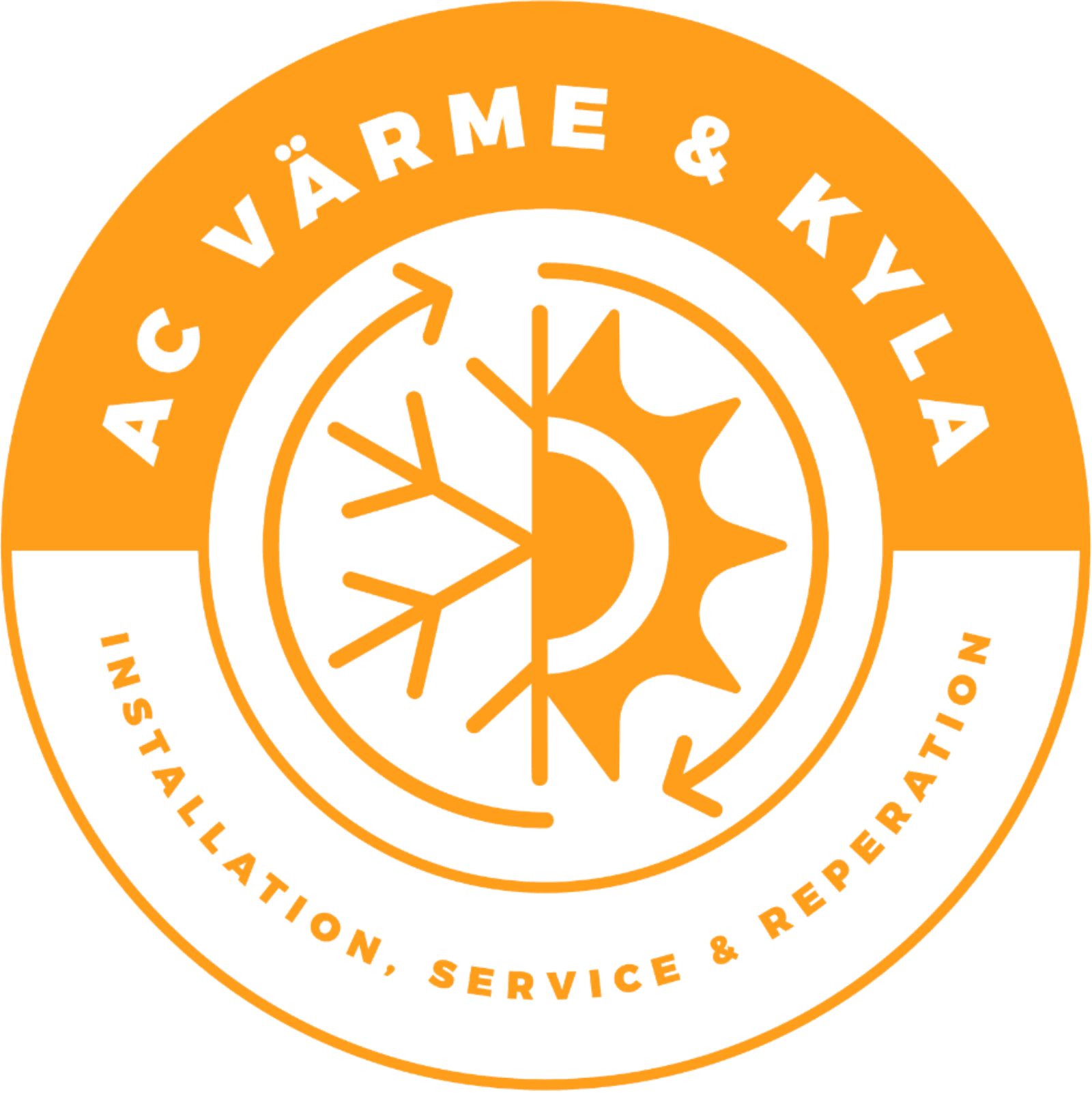 AC Värme & Kyla, logotyp med sol och snöflinga